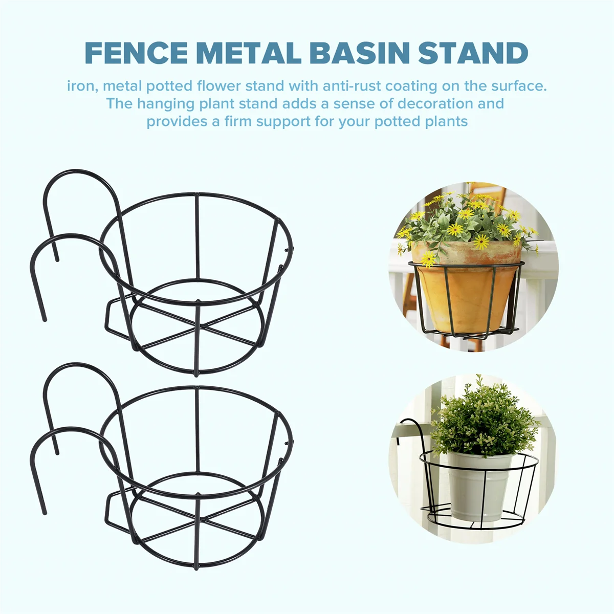[Promotions]4Pcs Hanging Railing Flower Pot Holders Plant Iron Racks Fence Metal Potted Stand Mounted Balcony Baskets Small
