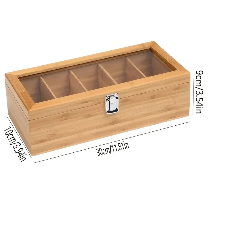1pcs Wooden Tea Bag Storage Box 5 Compartments with Acrylic Window Desktop Flip-Top Tea Bags Organizer Chinese Tea Accessories
