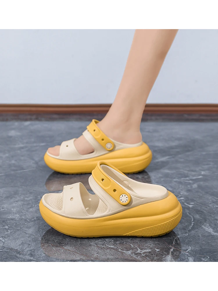 Women's Summer Thick Bottom Sandals Slip-On Anti-Slip Beach Slippers Low Cut EVA Comfortable Fashionable Footwear