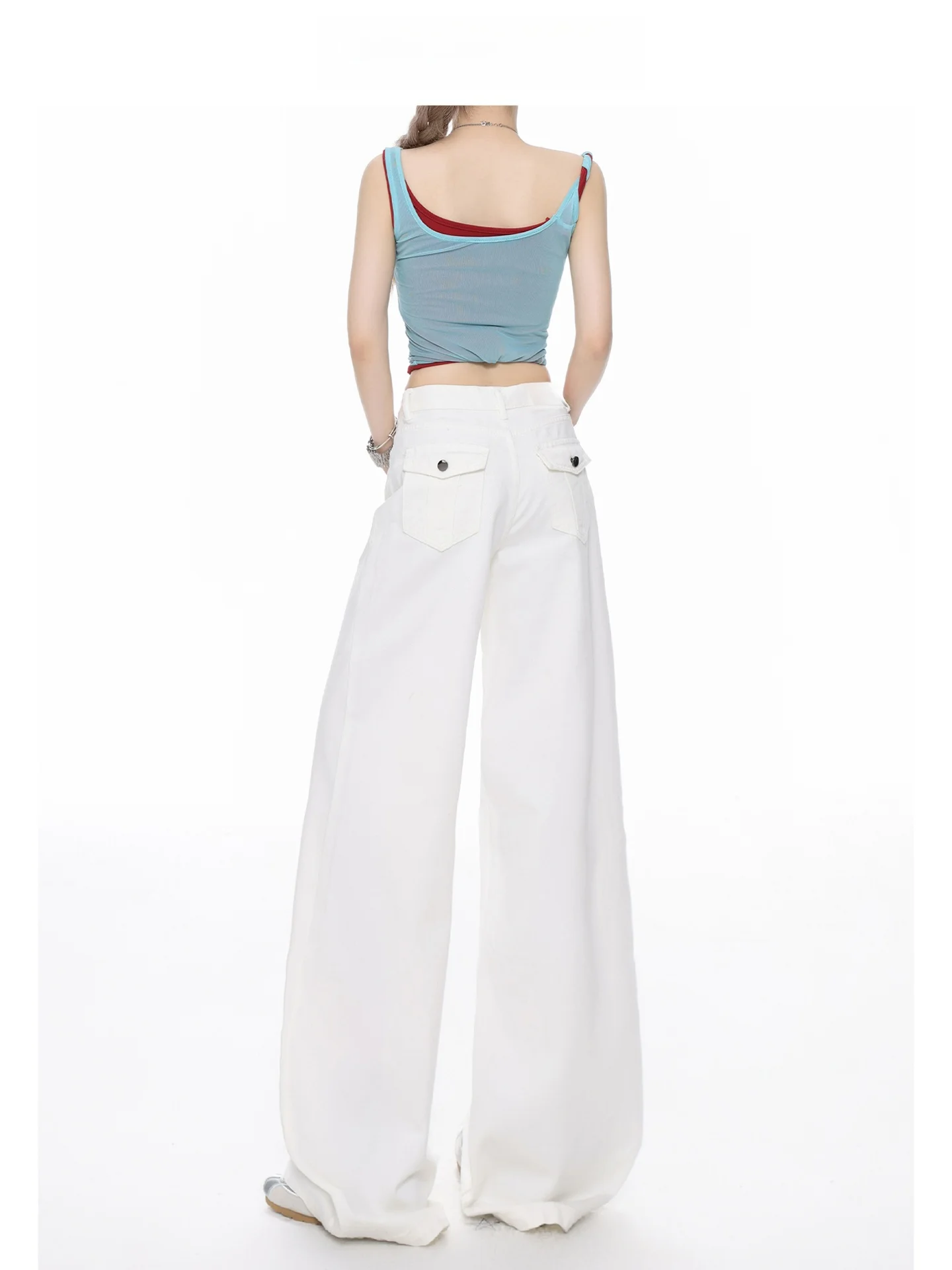 Vaqueros de mezclilla de cintura alta y pierna recta holgada para mujer, pantalones blancos de pierna ancha de estilo americano sencillo y versátil de Forever 21