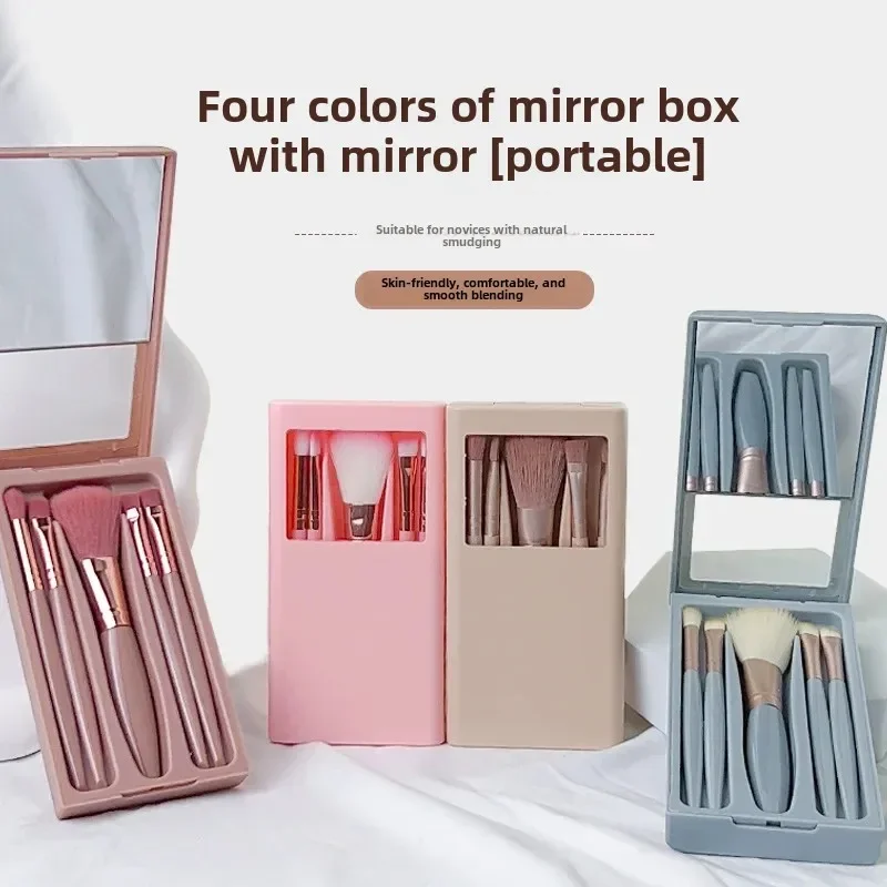 5Mirror Box Makeup Brush New Window with Mirror Eye Shadow Brush Lip Brush Blush Brush Portable Makeup Brush Suit Source