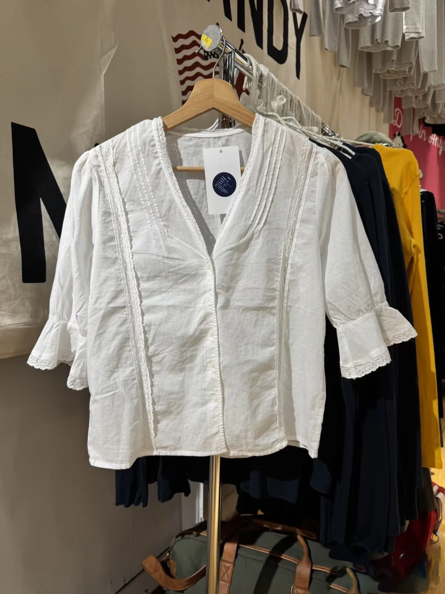 

Lace Trim White Cotton Thin Half Sleeve Blouse Women Autumn V Neck Single Breasted Blouse Preppy Style Sweet Chic Shirt Tops Y2k