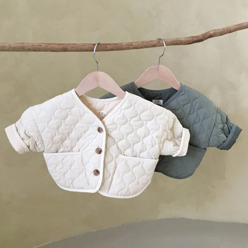 2023 Autumn Winter New Fashion Baby Cotton Coat Solid Color Baby Warm Jacket Boys And Girls Long Sleeve Cardigan Tops