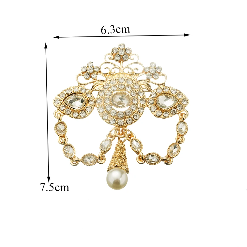 Morocco Trendy Rhinestone Brooches Gold Plating Water Drop Muslim Hajib Pin Arabic Birdal Jewelry Brooches Wedding Gifts