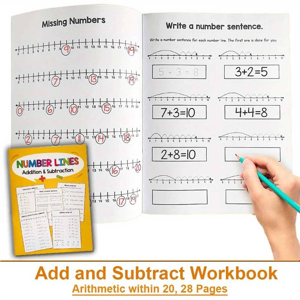 Number Line Practice Book Addition & Subtraction Within 20 Workbook for Math Manipulative Game Resource Math Workbook