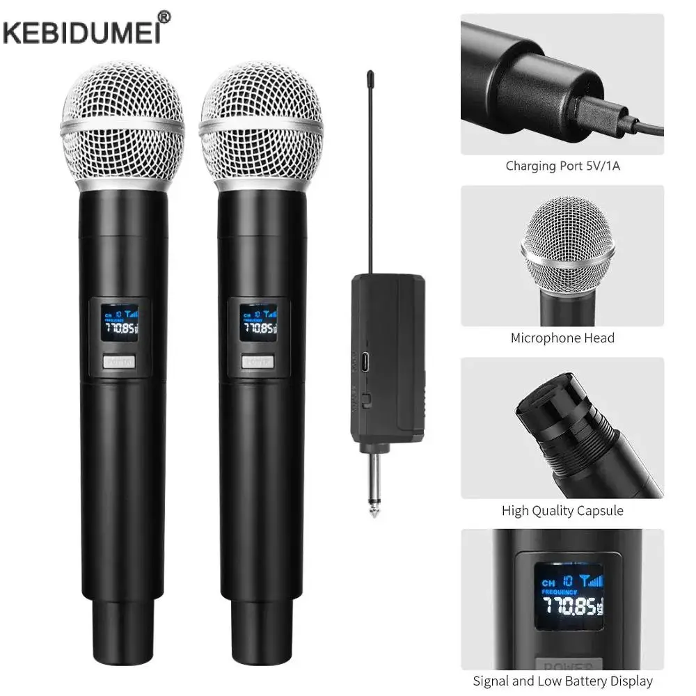 Microfono wireless Microfoni palmari dinamici Microfono karaoke con ricevitore ricaricabile per club in chiesa per feste di matrimonio
