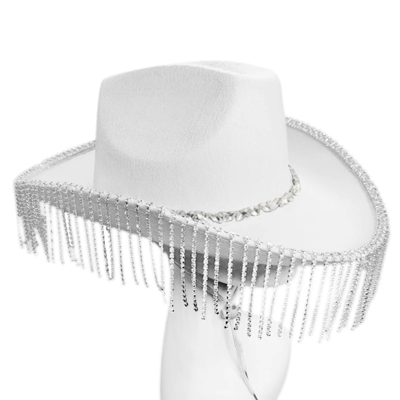 

Summer Breathable Cowboy Hat Large Brim Hat Casual Sunproof Hat with Tassels&Chin Strap