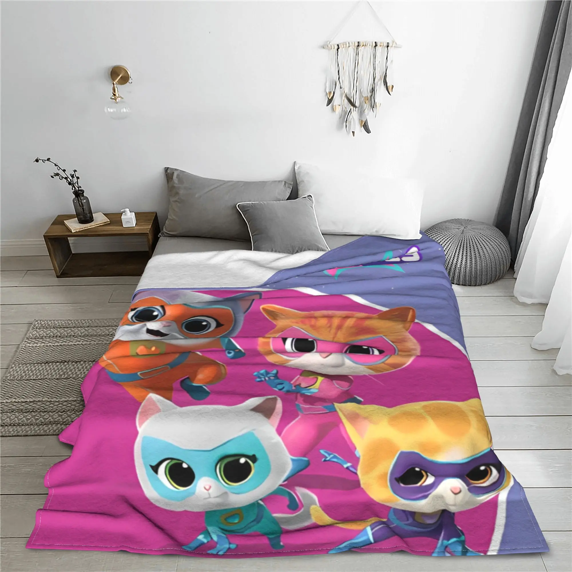 Super Kitties Cats Charged Ginger Blankets Velvet Spring/Autumn Battle Adventures Multifunction Ultra-Soft Throw Blankets Car