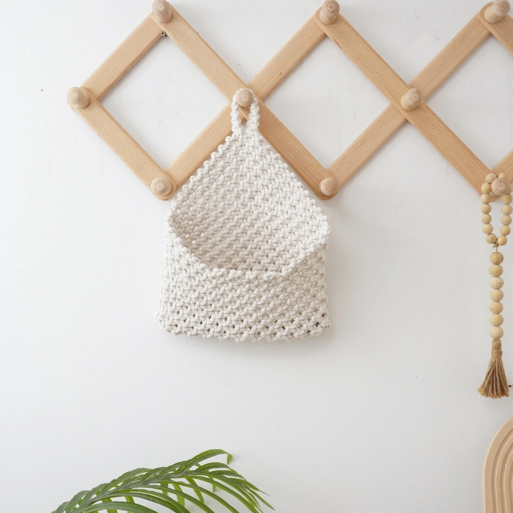 Nordic Handwoven Wall Hanging Storage Bag Key Holder Entrance Decorative Tapestry Rack Home Decorative Cotton Rectangle Geome...