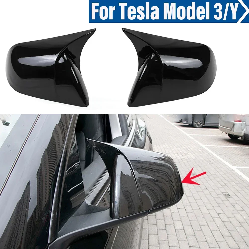 Carbon Fiber Gloss Black Finished Replacement Shell Rearview Mirror Covers Fit For Tesla Model 3 Y Door Side Mirror Caps amabili