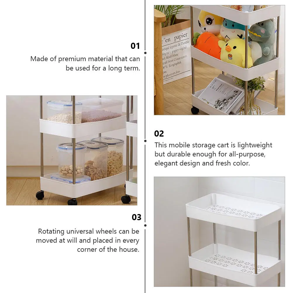 

1Pcs Storage Rack Premium Multi-Layer Kitchen Rolling Organizer Cart 3 Shelves Home Bathroom Storage Shelf Mobile Rack