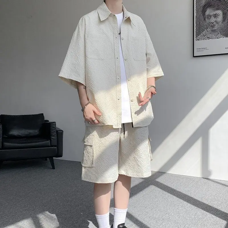 

Мужской летний комплект: модная свободная футболка с коротким рукавом и шорты, легкий дышащий спортивный повседневный костюм для бега и тренажерного зала