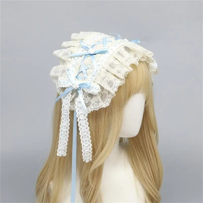 39BD 고딕 머리띠 소녀 헤어 액세서리 활 메이드 머리 장식 레이스 헤어 피스 Embroideries Headwear for Cosplay Party