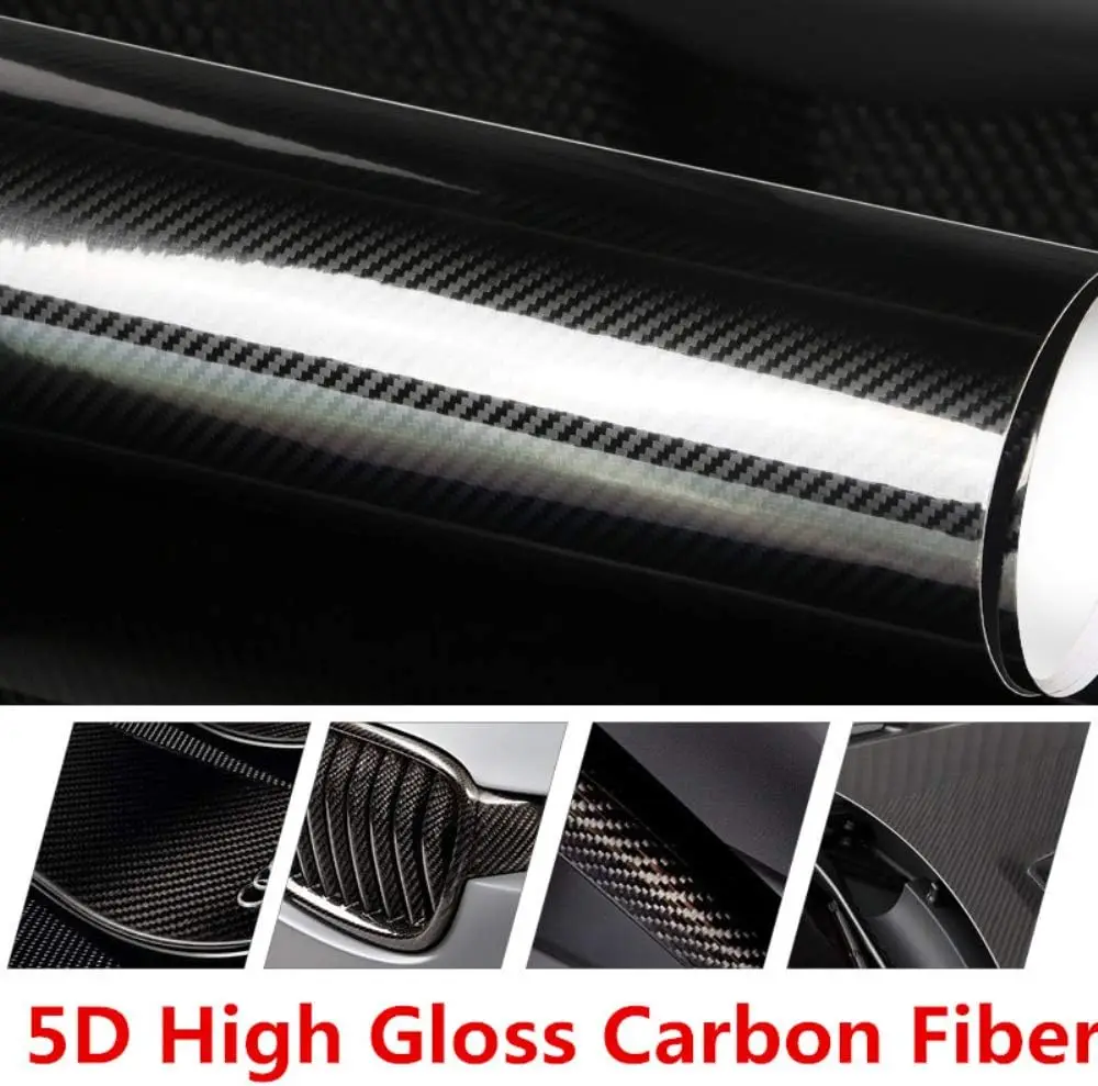 Carbon Fiber Vinyl Bubble Free Air Release Car Wrap Film Automotive DIY Decals with Knife and Hand Tool 5D High Gloss Black