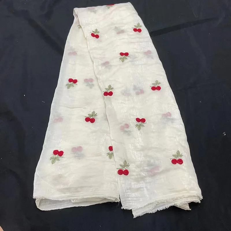 New Stylish Tencel Embroidered Fabric with Cherry Design - Delicate Lace Material for Sewing Projects