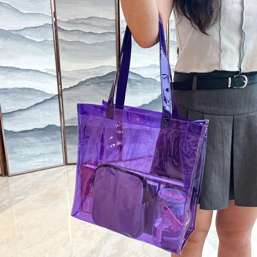 Transparent PVC Waterproof Tote Bag Reusable Clothing Eco Bag Fashion Portable Casual Women\'s Travel Shopping Bag Thick Handbag