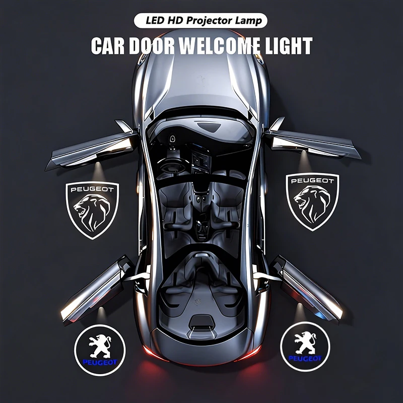 2 Luces LED de Bienvenida para Puerta de Coche, Lámpara Proyectora Láser HD para Peugeot 206 307 308 207 3008 208 407 508 2008 5008 301 406 408 607