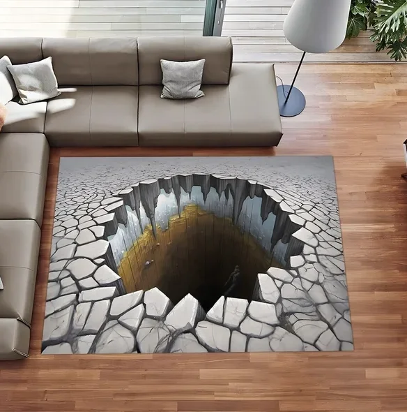 3D Rug 3D Design Deep Hole Rug 3D Huge Crack Illusion Rug,Optical Illusion Rug 3D Design Rug Gamer Gaming Room Rug Gift for Him