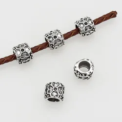 30pcs/lot Vintage Clover Flower Lucky Barrel Beads 9x8mm Big Hole Jewelry Cylinder Spacers DIY Bracelets Braided RopeAccessory