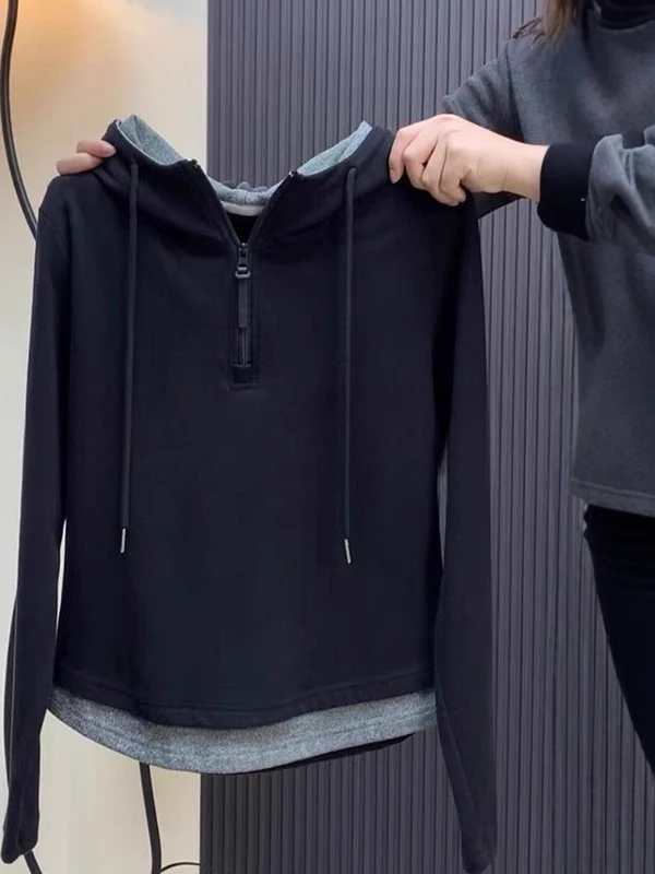 

Winter Casual oulder Design Women's Sweatirt plus Size Patchwork Top Trendy Long Sve Hoodie Comfortable Loose Fit Tirt