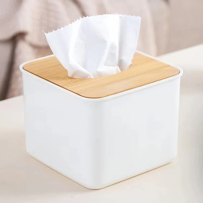 Home Tissue Paper Dispenser White Tissue Box Napkin Containers With Wood Cover Smooth Wooden Facial Tissue Holder Kitchen Car