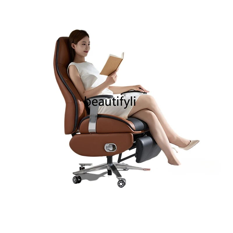 Electric boss, lunch break, home computer, leather comfortable office chair