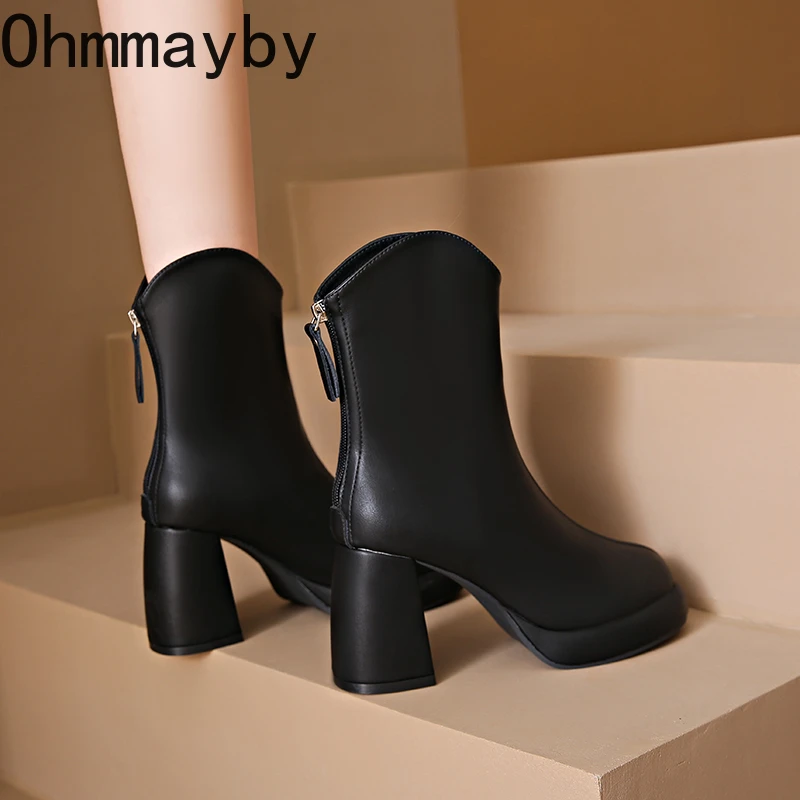 

2026 New Autumn Winter Women Slim Ankle Boot Elegant Platform Thick Heel Dress Shoes Ladies Comfrot Short Plush Short Boots