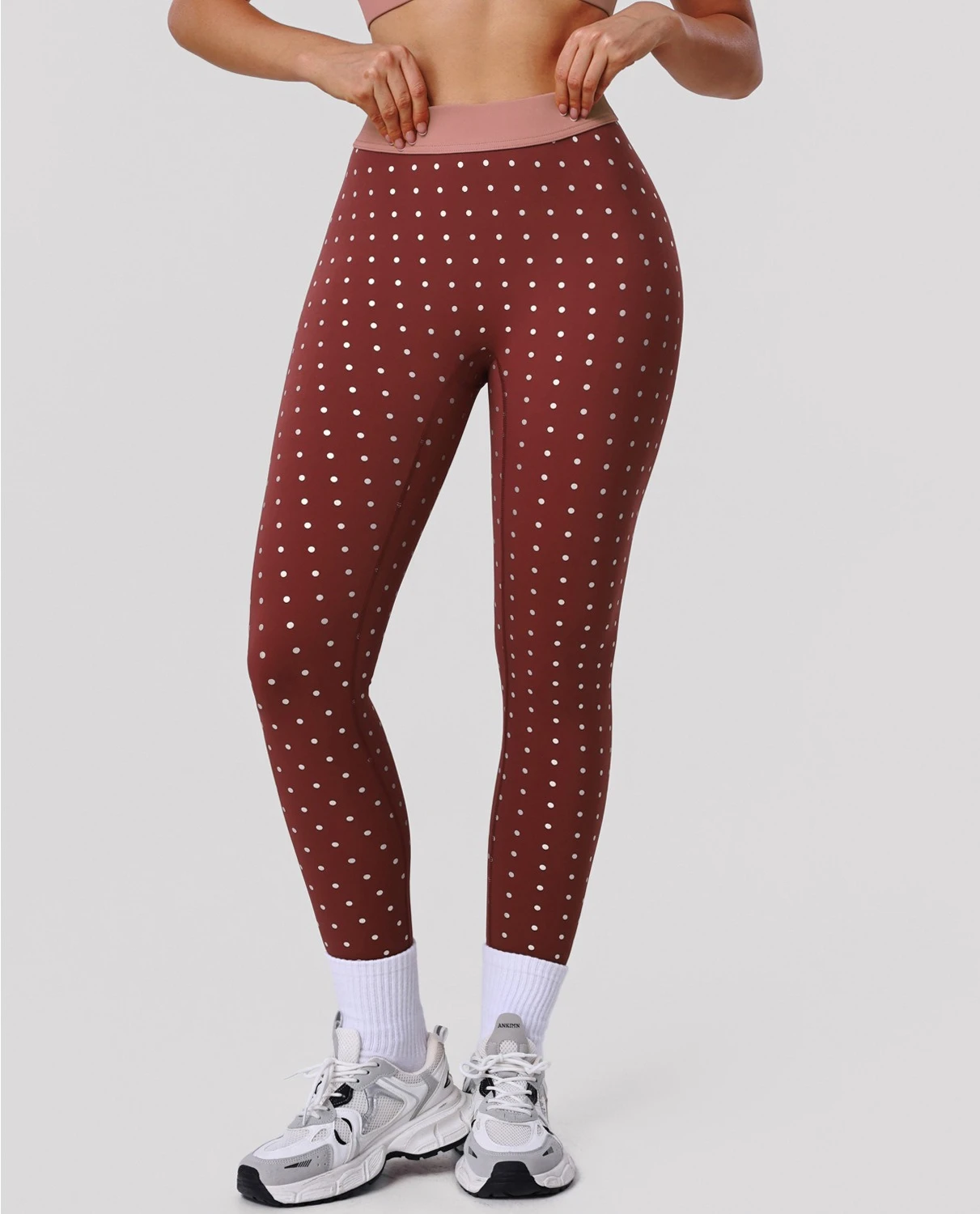 Barely-There 4-Way Stretch Polka Dot Print Compression Leggings High Waist Lift Ankle-Length for Outdoor Training Running Gym