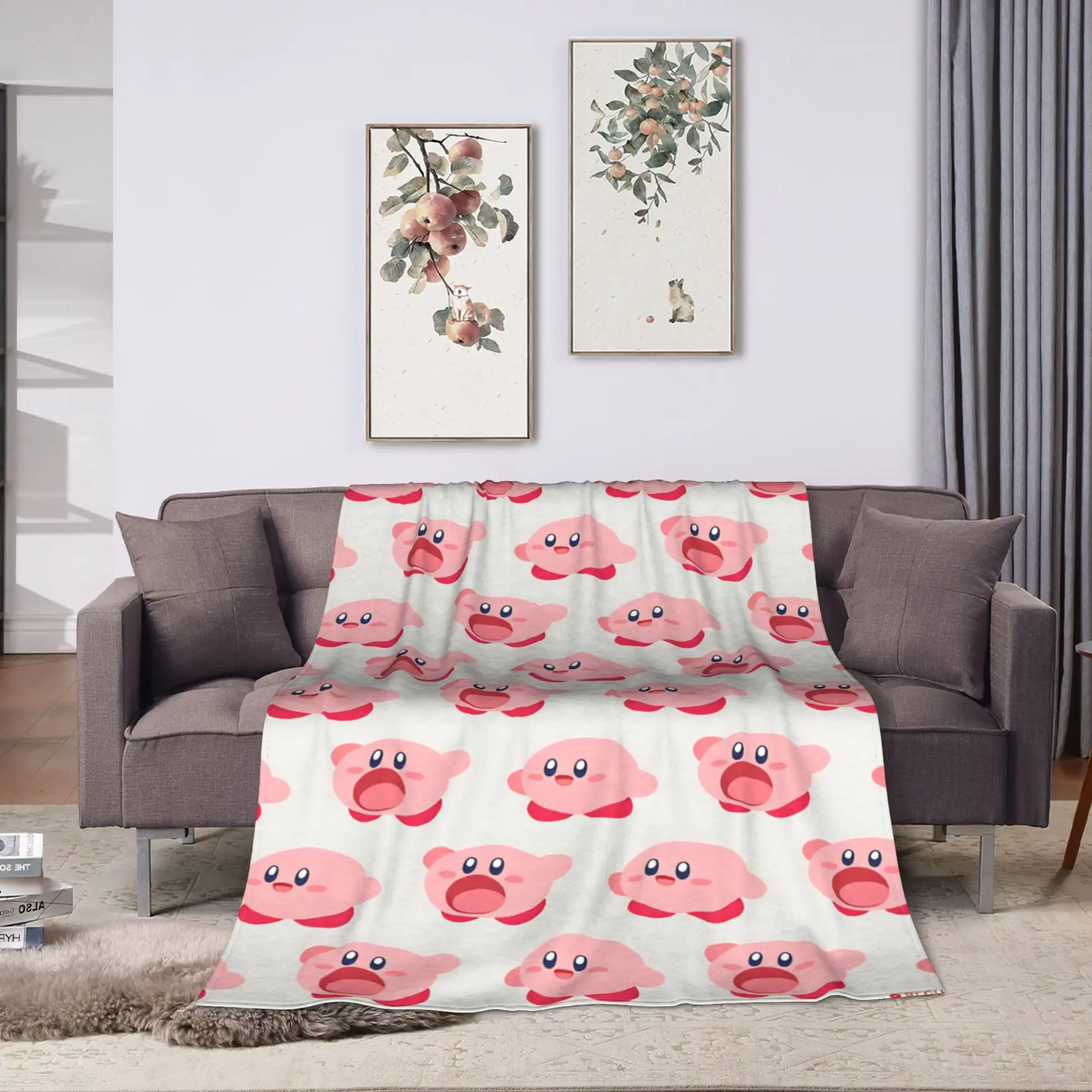 K-Kirbies  Blanket  Airplane Travel Flannel Throw Blanket For Couch Chair Sofa Bed Warm Soft Custom Quality Bedspread