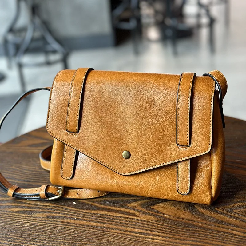 Johnature Simple Genuine Leather Women Bag 2024 New Vintage Shoulder Bags Solid Color Natural Soft Cowhide Messenger Bag