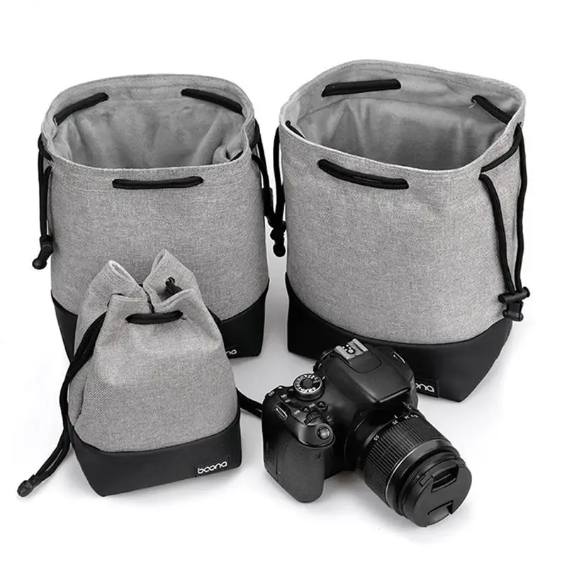 BOONA Waterproof Photo Lens Storage Bag Multifunctional Camera Drawstring Stitching Case For Canon Nikon Sony Pentax B