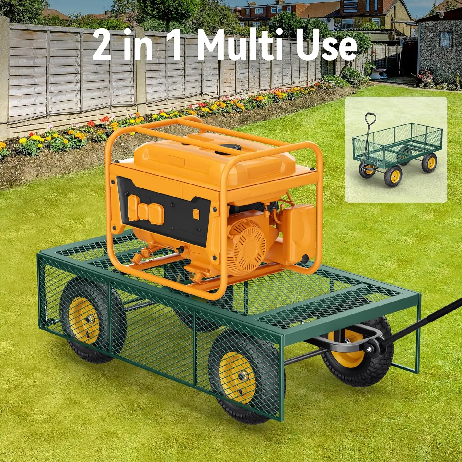 Steel Garden Cart, 2-in-1 1400 lbs Heavy Duty Utility Wagon, with Removable Mesh Sides to Convert into Flatbed, 240° U-Turn 13