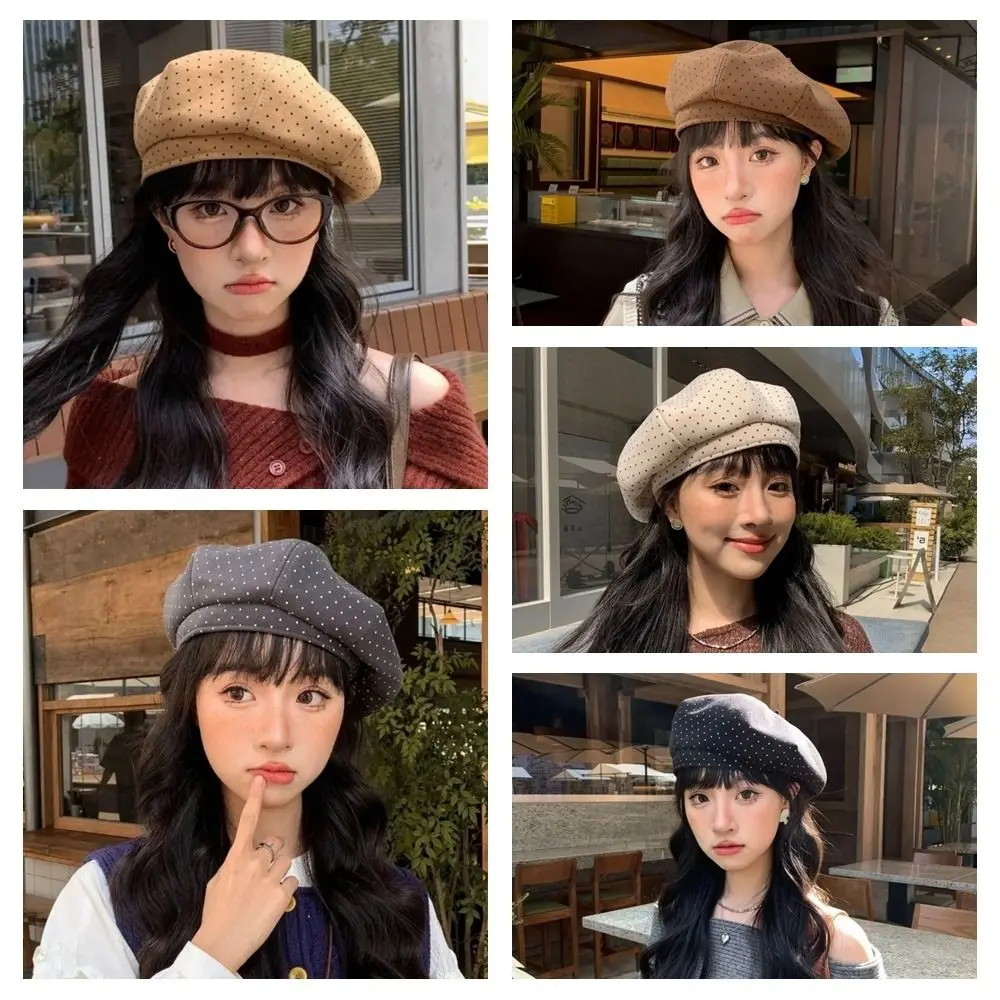 بسيطة القطن البولكا نقطة قبعة قبعة الدفء الكورية نمط المرأة الرسام قبعة تنوعا موزع الصحف المرأة قبعة مثمنة في الهواء الطلق