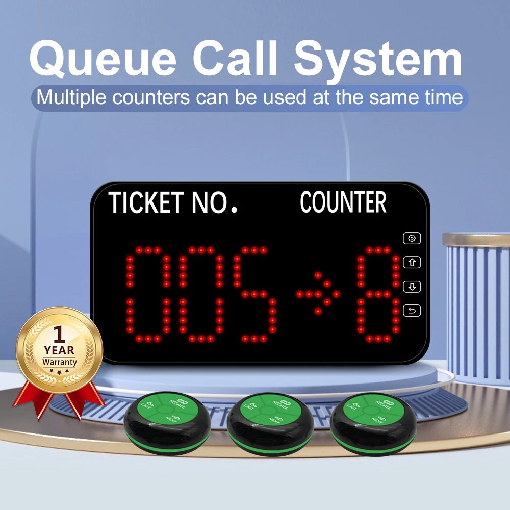 Wireless Queue Calling System 3-Digit Display Screen with Next Control Button for Bubble Tea Cafe Restaurant