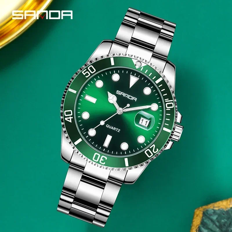 SANDA 1099 Edelstahl Armband Leuchtende Wasserdichte Uhr Luxus Herren Uhren Reloj Hombre Mode Einfache Männer Quarzuhr