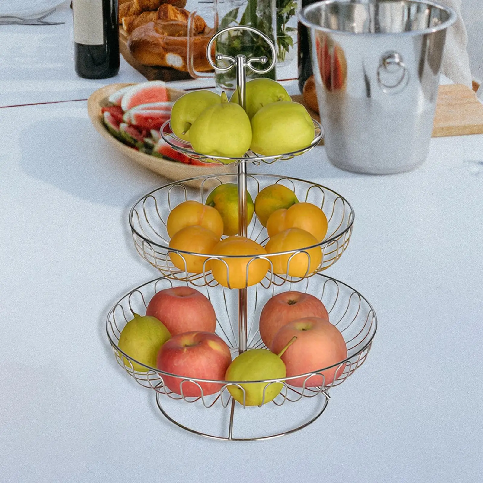 3 Tier Fruit Basket Iron Wire Bowl Stand Holder Storage Rack Stainless Steel Fruit Basket Stand for Kitchen Counter