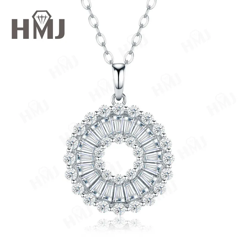 925 Sterling Silber Halskette mit Kreisanhänger, Trapezförmig Geschnittener Moissanit, Hohler Kreis, Edle Schmuckstücke, Geburtstagsgeschenk für Frauen, Charms – Detail 3