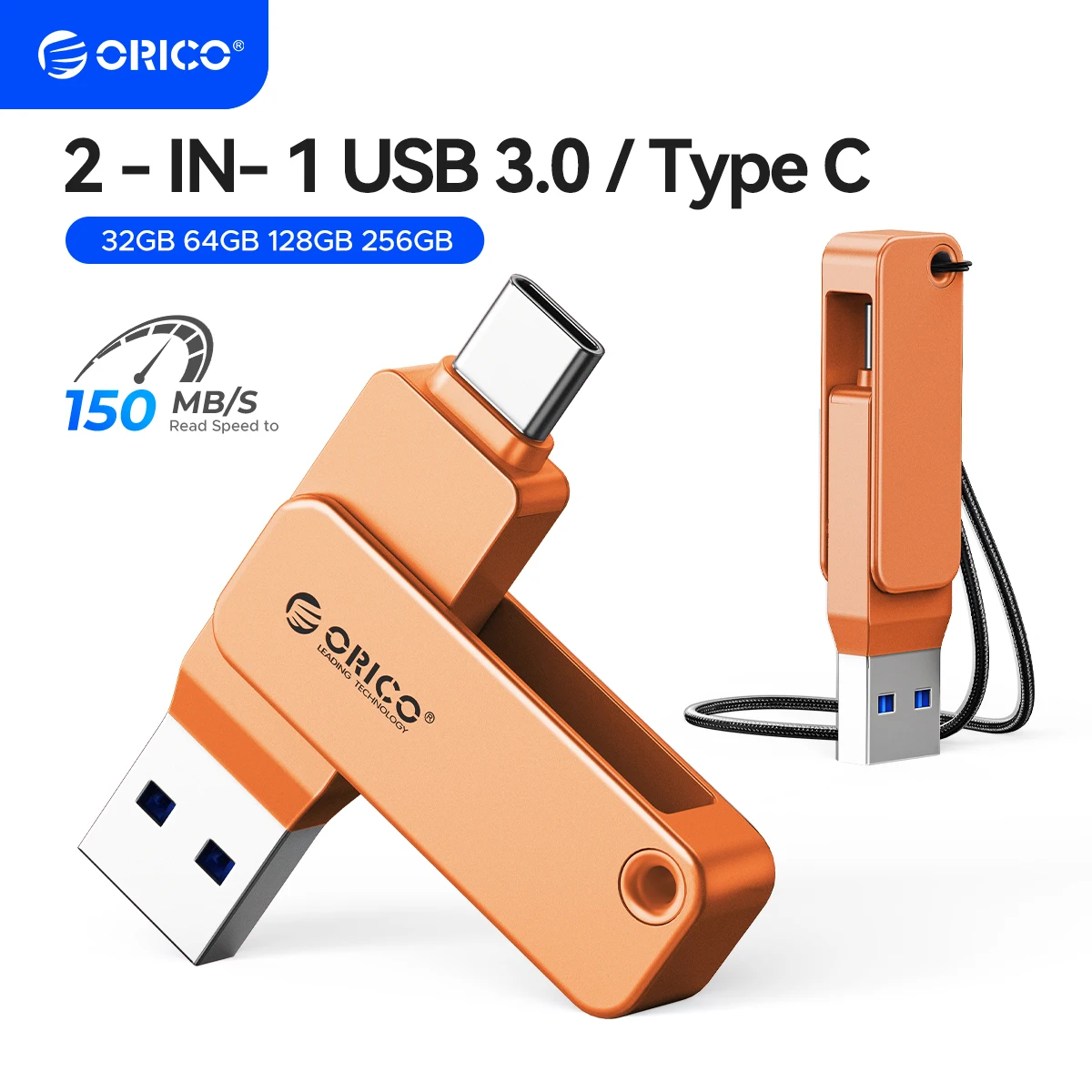 

USB-флеш-накопитель ORICO USB3.2 Gen1 150 МБ/с с двумя разъемами USB-C и USB-A, мини-флешка для iPhone серий 15/16/17 и планшетов