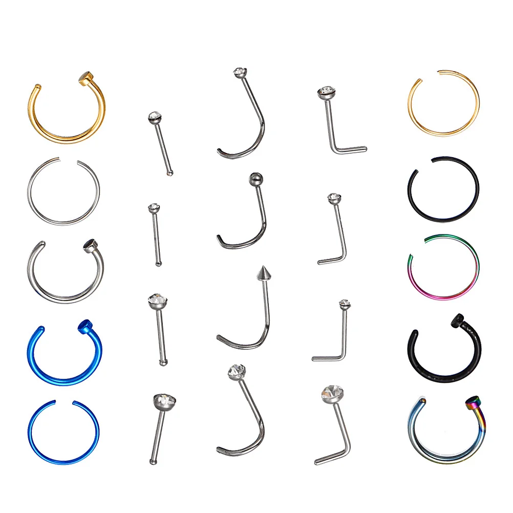 22 قطعة مجموعة خواتم الأنف الفولاذ المقاوم للصدأ موضة هيئة ثقب المجوهرات دائم لا الصدأ للحفلات ديكور الشارع هدية الإبداعية #1