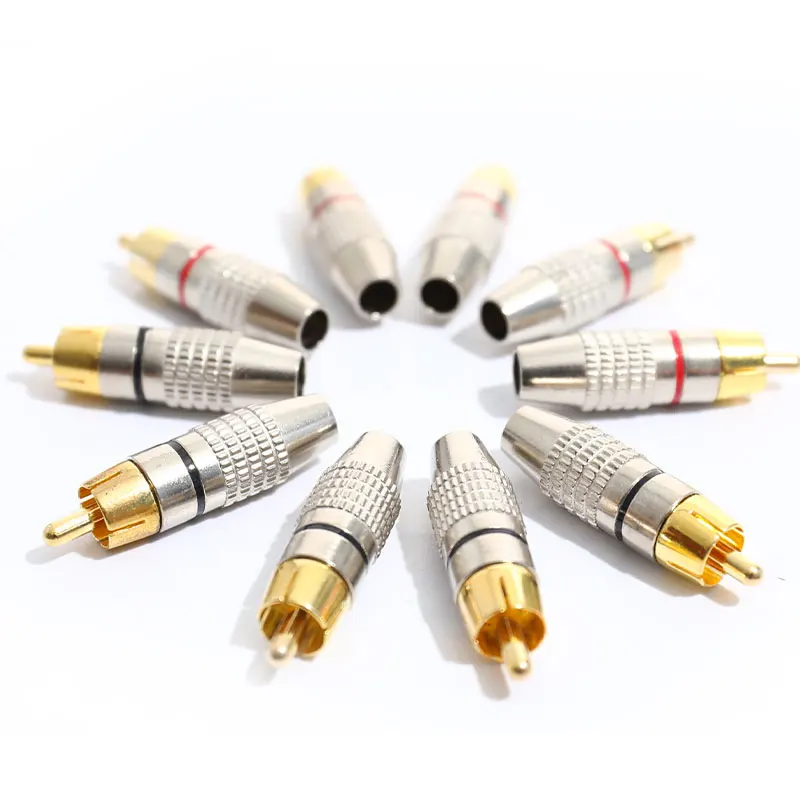 10PCS Exquisite and Practical RCA Plug Audio Video Locking Cable Male Connector Gold Plated