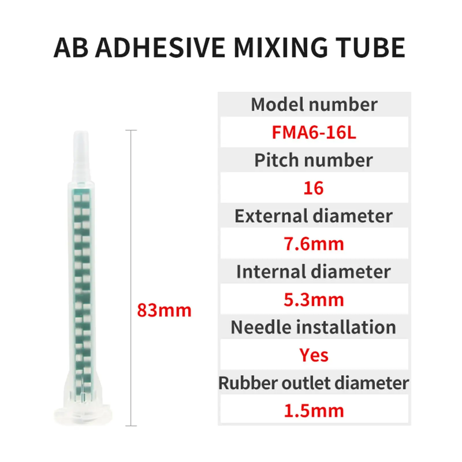 MA0616 Static Mixing Nozzle Heads Epoxy Resin Adhesive Applicator Mixing Tip for 50ml AB Glue Gun 1.7oz (Ratio 1:1/1:2)