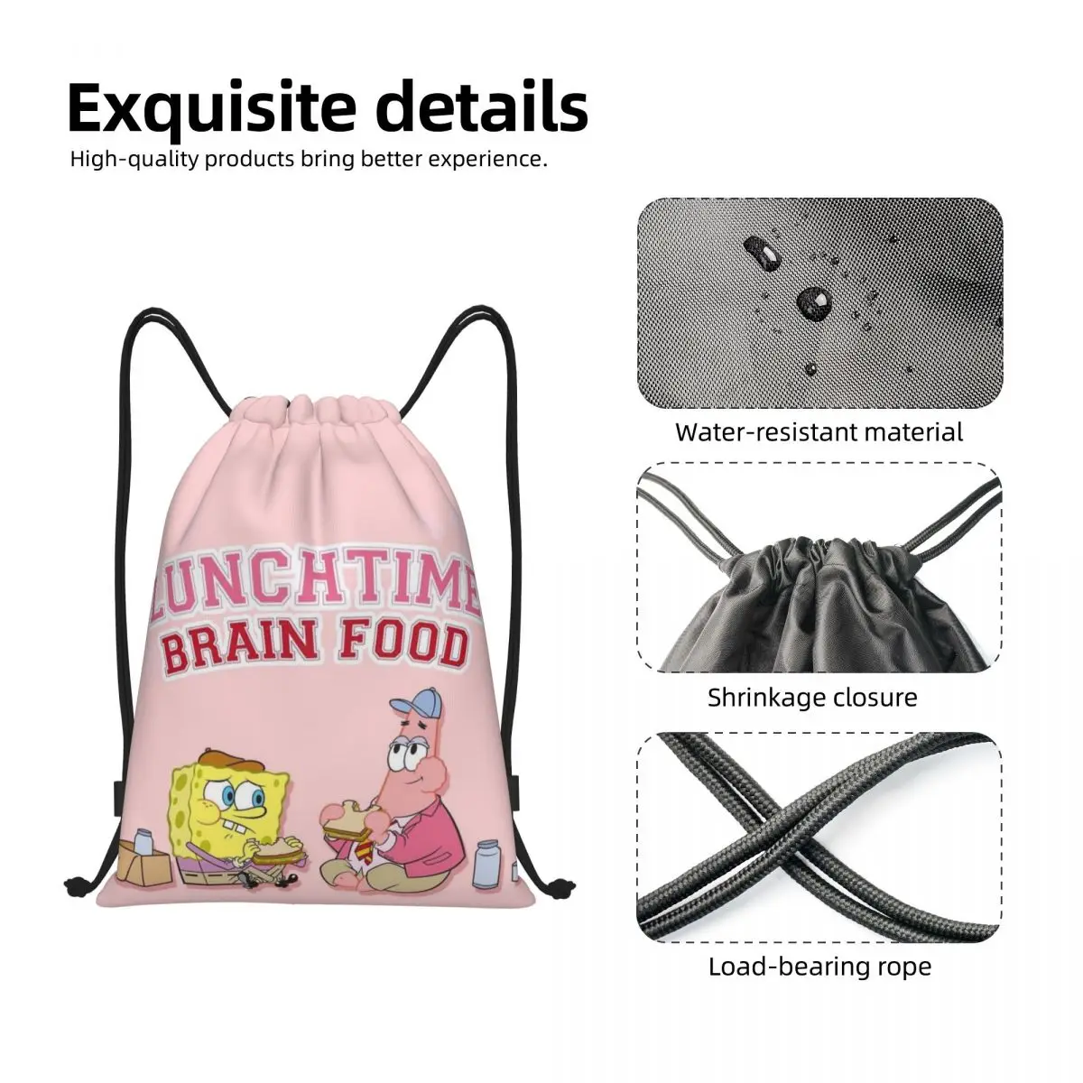 SpongeBob Drawstring Back Pack Bag Travel Storage Package Teenagers Beach Tote Bag School Sport Shoe Bag Portable