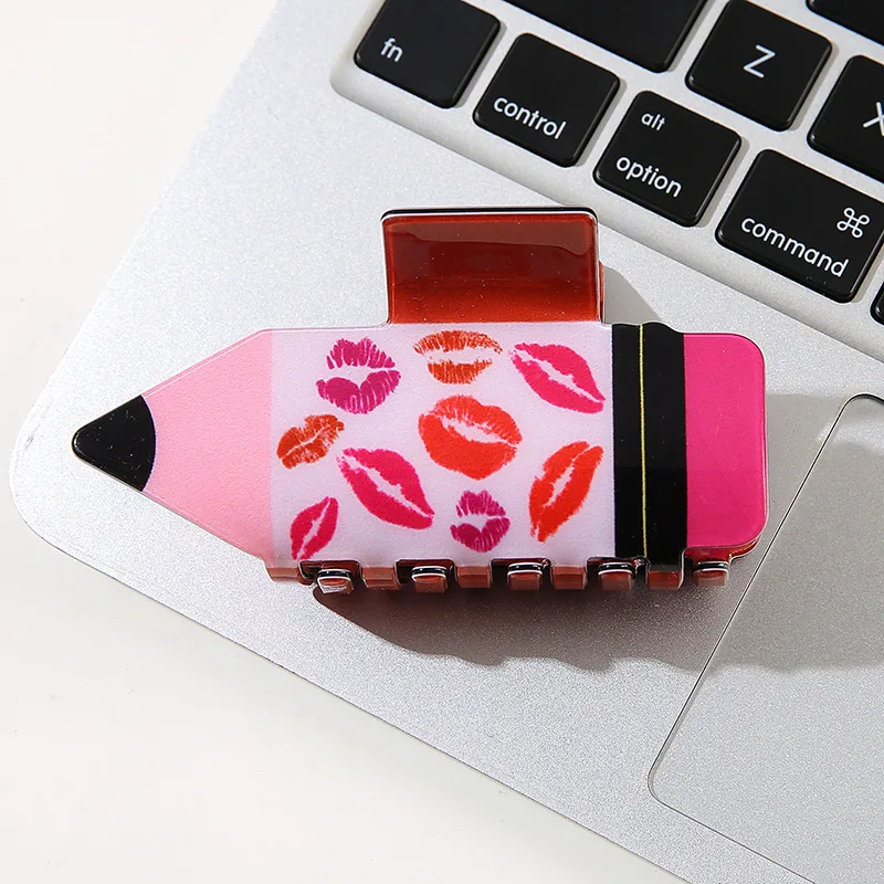 Pinces à cheveux en forme de crayon acrylique pour femmes et filles, accessoires mignons, dessin animé tournesol sourire, queue de cheval