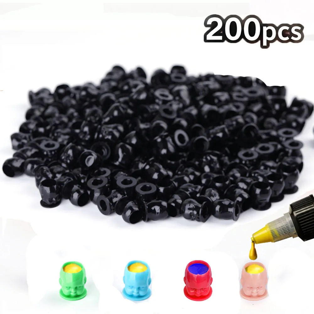 

Audersigt 200 шт. одноразовые стаканчики для тату-пигмента в форме черепа с основанием, контейнеры для перманентного макияжа, аксессуары для тату