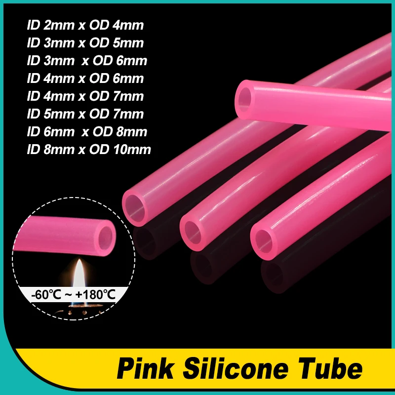 

1/2/5/10M Pink Silicone Tube Diameter 2mm 3mm 4mm 5mm 6mm 8mm Food Grade Tasteless Heat-resistant Drink Water Pipe Garden Hose