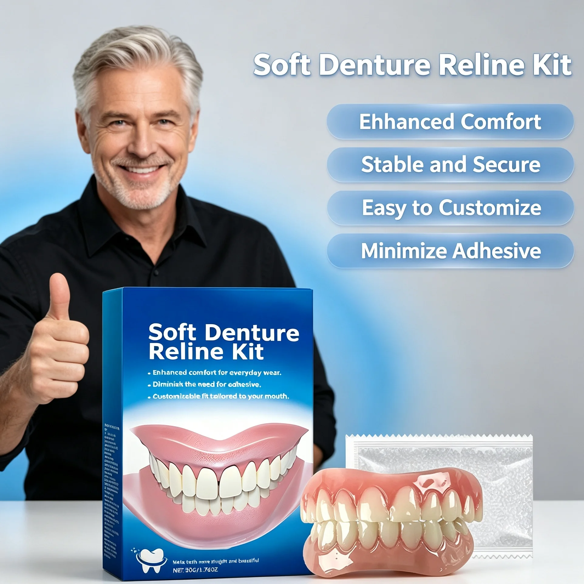 Full Set Natural Dentures Upper & Lower Silicone Fake Teeth Braces Comfort Fit Instant Smile Oral Care For Men Women