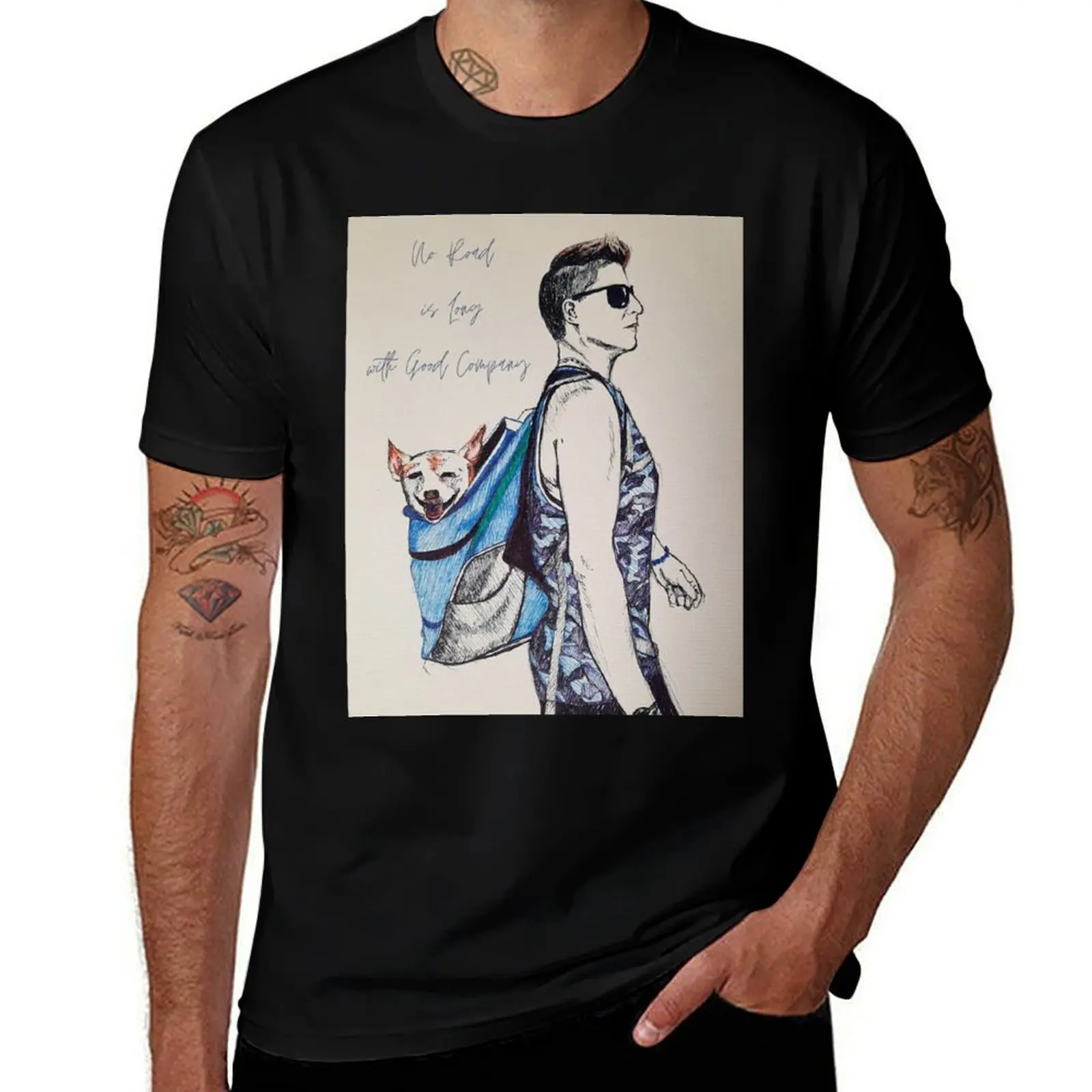 Hiking with Chihuahua in Backpack T-Shirt All Weather Casual Short Sleeve T-Shirt