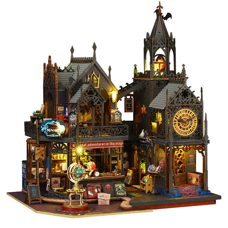 DIY 3D Puzzles Magical City DollHouses Wooden Castle House Miniature Furniture Castle Doll Houses Building Toys Birthday Gifts