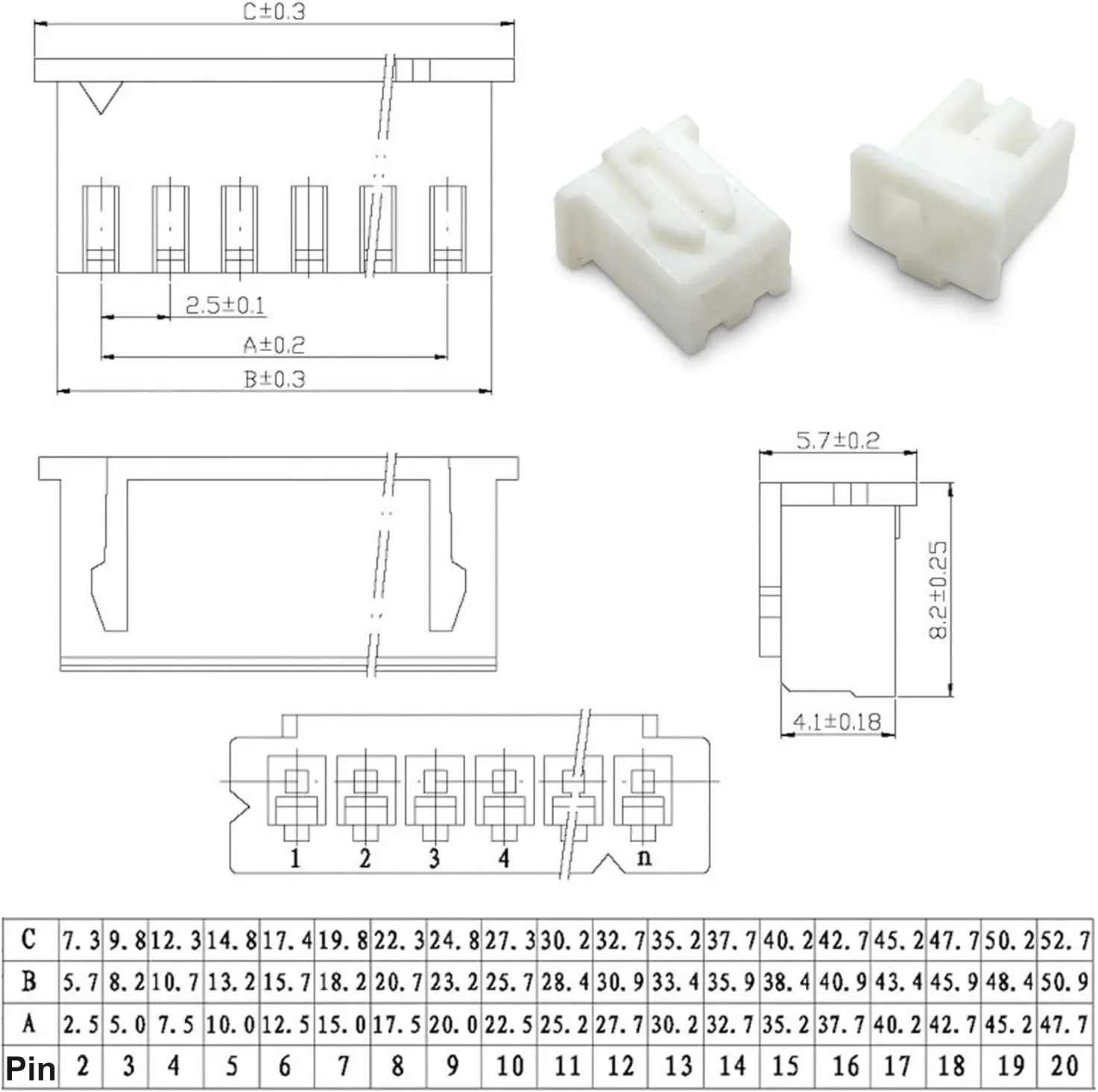 2.54mm JST Connector with 22AWG Pre-Crimped Wire, 2/3/4/5/6 Pin Housing JST Adapter Cable Connector 20cm Wire