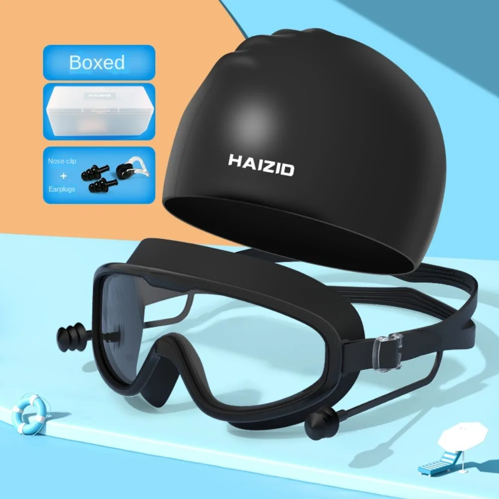 Juego de gafas de natación impermeables, tapones para los oídos de silicona HD, gorro de natación para buceo, juego de tapones para los oídos, antivaho impreso, 1 Juego